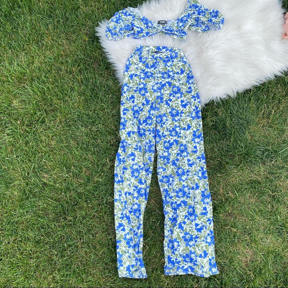 Missguided 70s inspired floral hi waist pants and crop top outfit 0 XS 2-piece - Picture 5 of 8